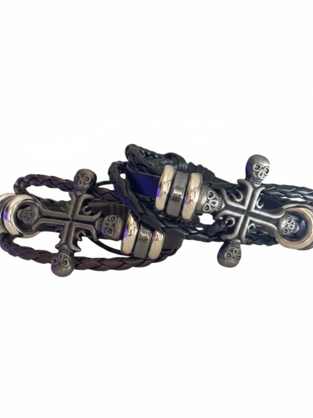 Mens Leather‎ Cross Bracelet Wristband